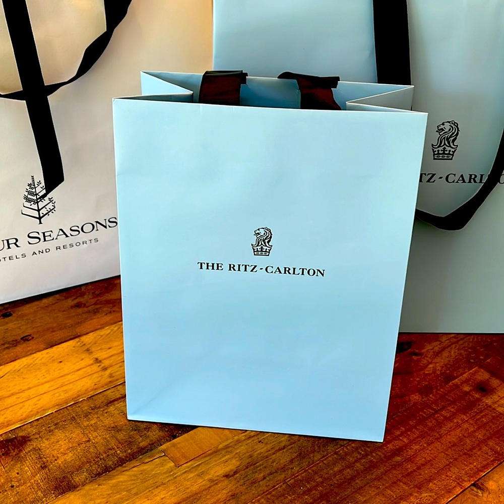 Ritz-Carlton paper shopping bag with black ribbon handles